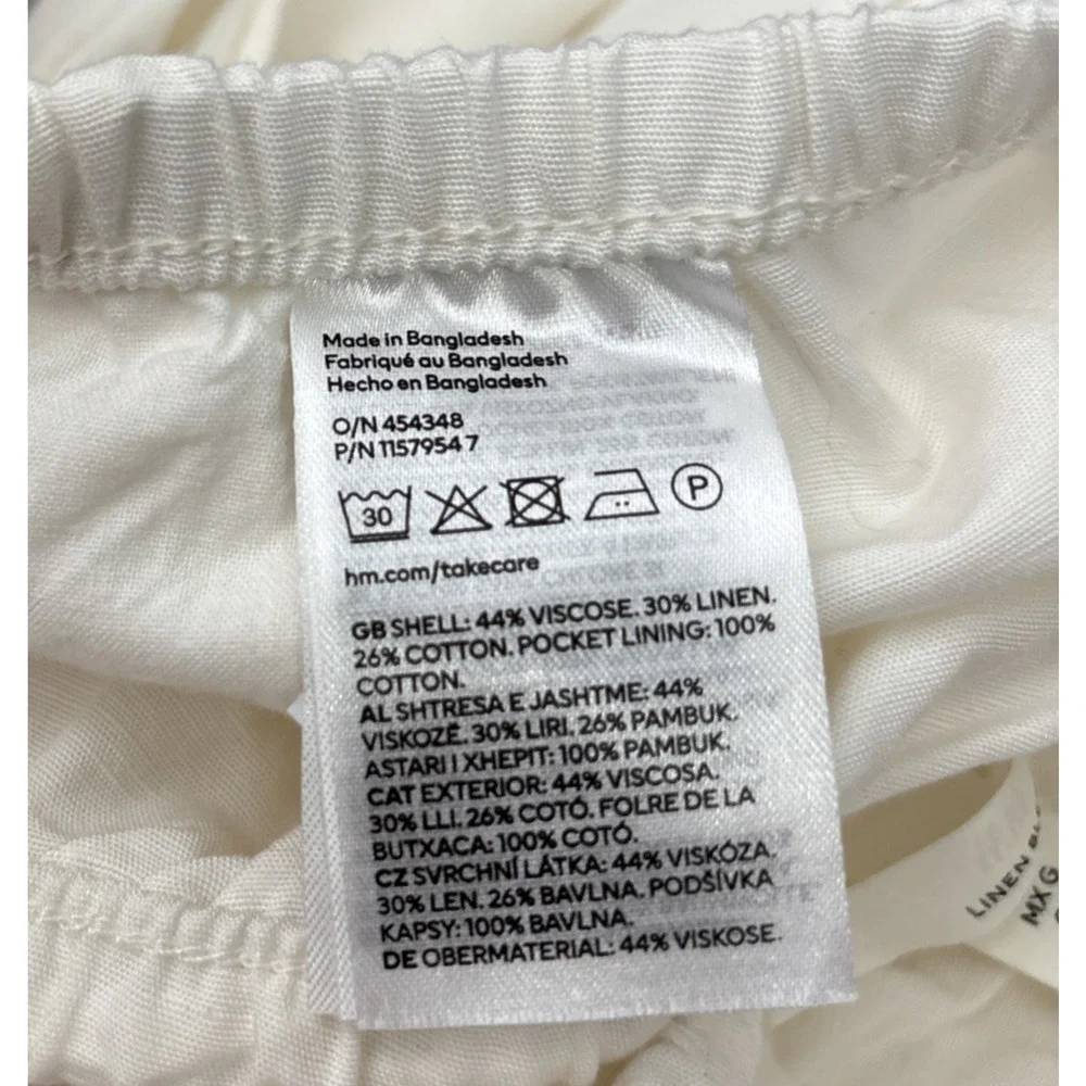 H&M Linen Blend Pants Size Large White Drawstring Wide Leg Lagenlook Minimalist